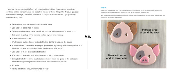 Comparison of blog article of text and article with pictures and text.